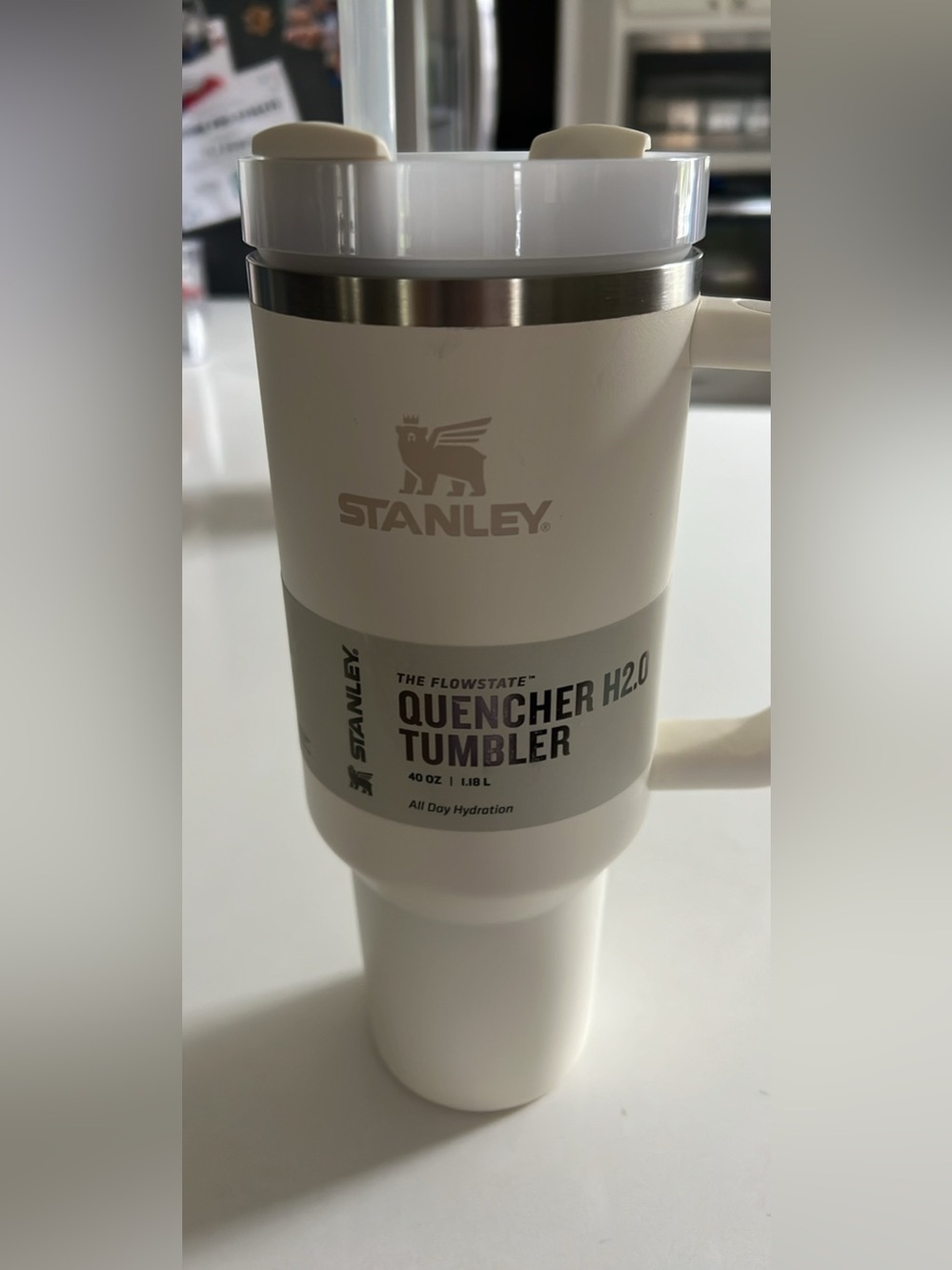 Stanley White and Silver Quencher H2.0 Tumbler